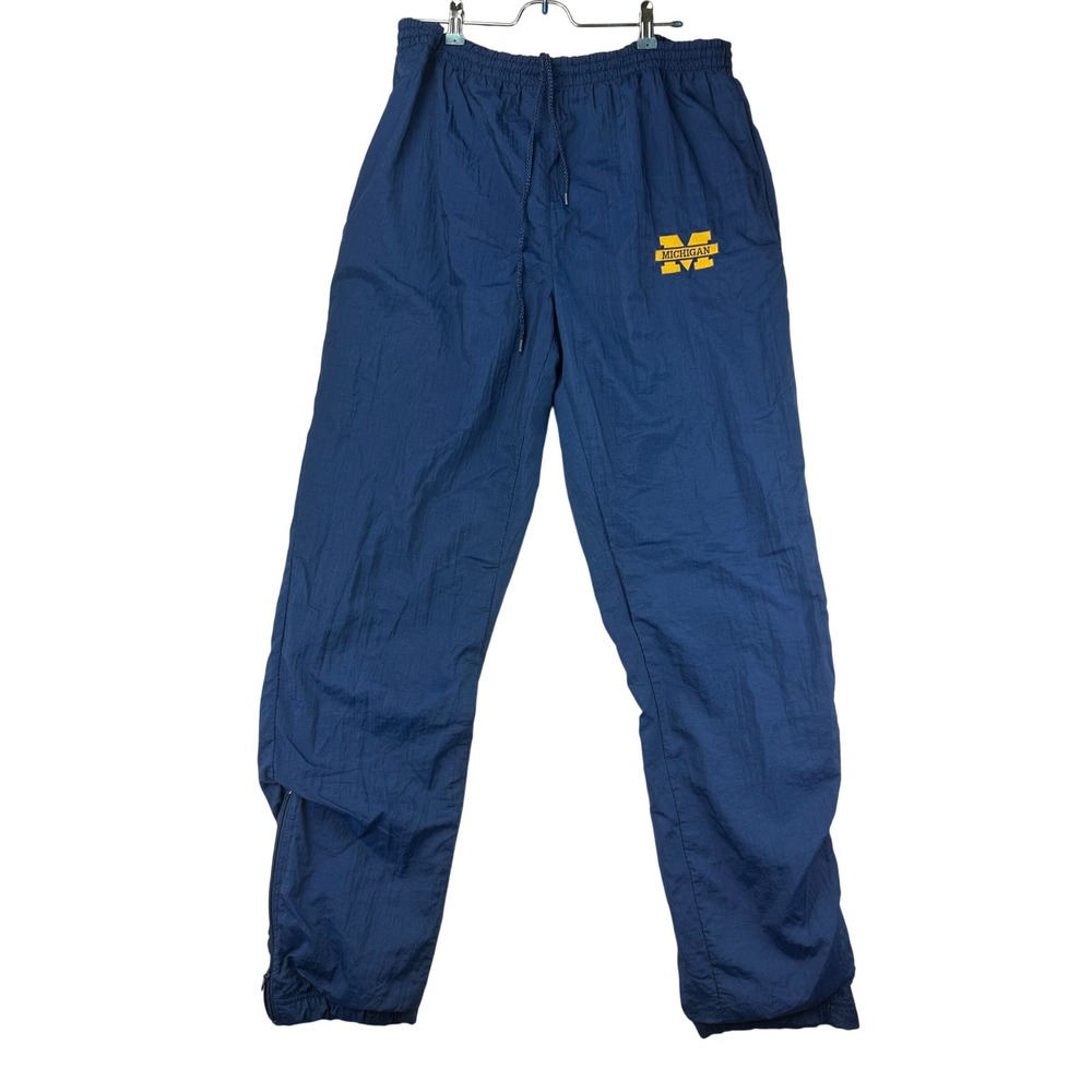 Michigan Track Pants Mens XL Navy Blue Windbreaker Joggers VTG Nylon Mesh Lined